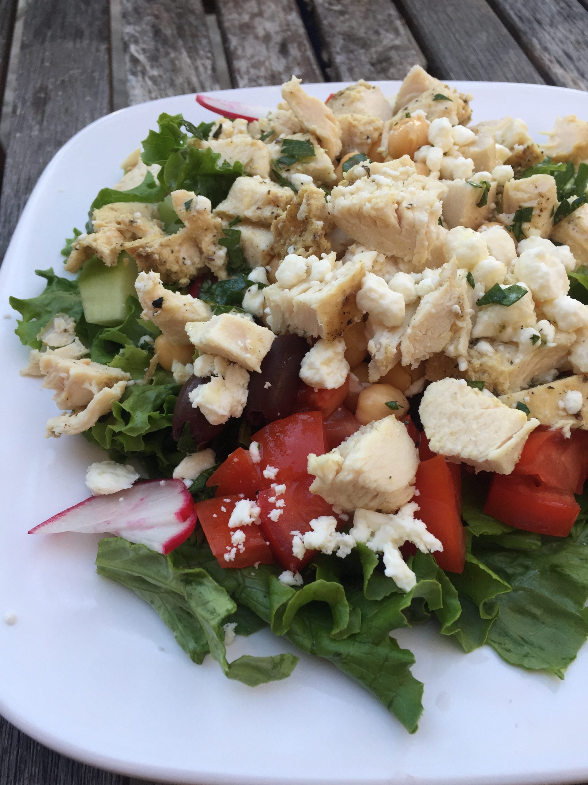 5) Greek Chicken Bowl (no rice) with Cucumber, Feta, Olive Oil
