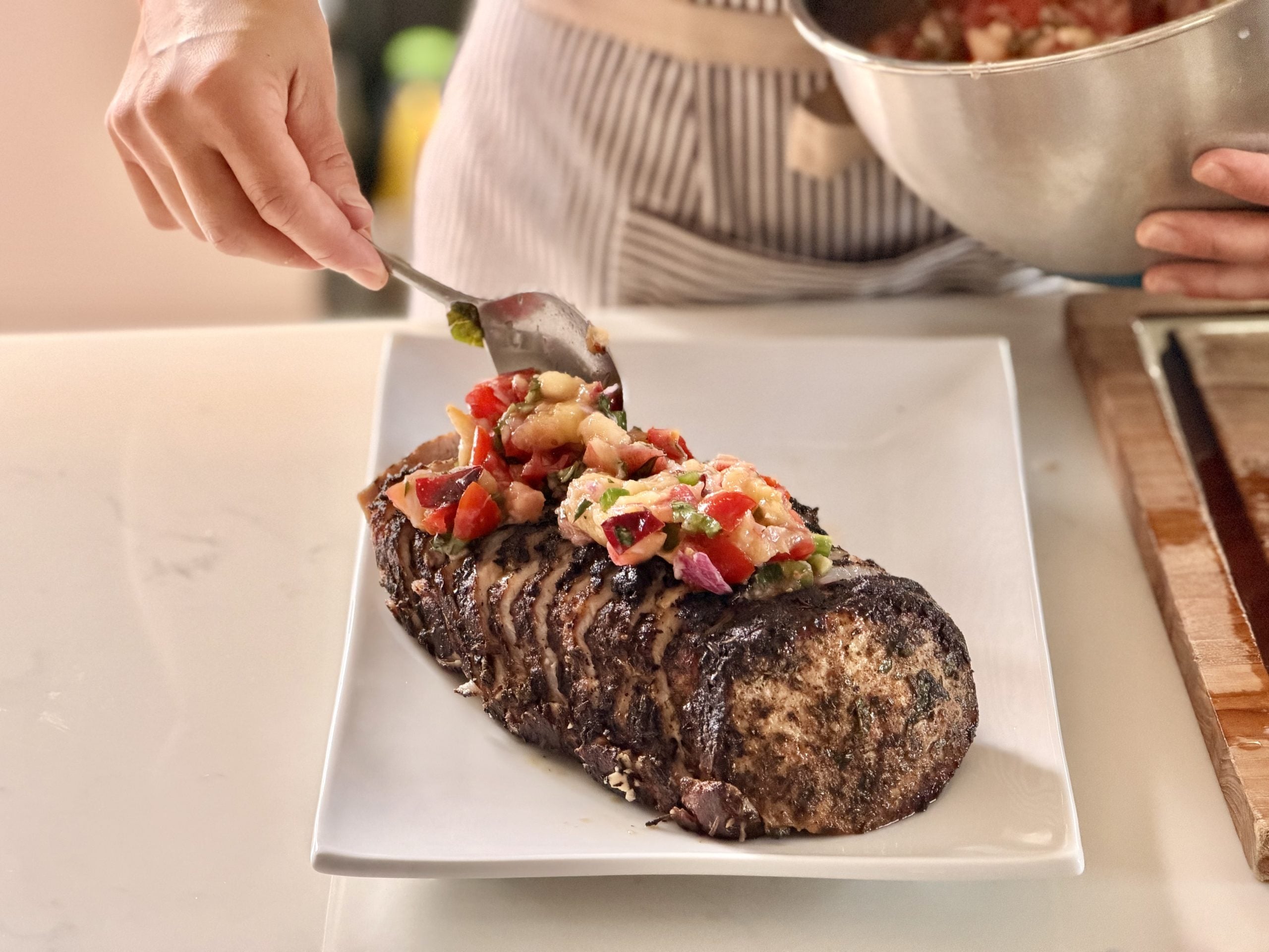 Summer Herb Pork Loin With Peach-Tomato Relish: How to Cook a Big Loin Without Drying It Out