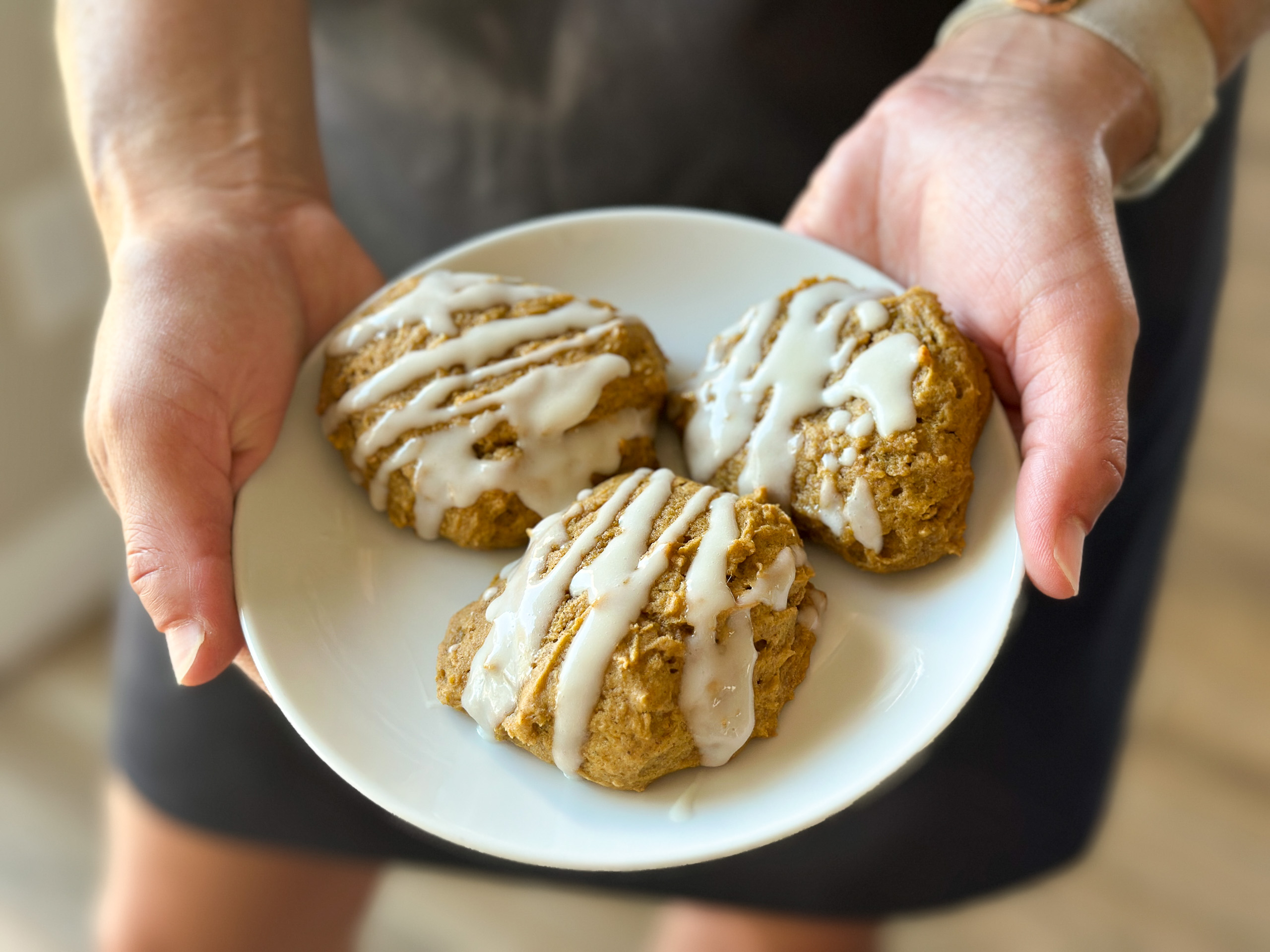 Pumpkin Cookies With a Cream Cheese Drizzle
